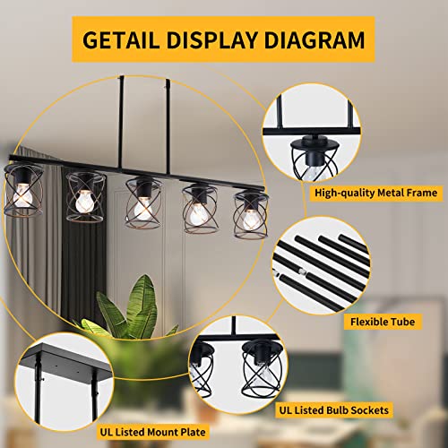 Kitchen Island Light, 4-Light Dining Room Lighting Fixtures Hanging, Farmhouse Linear Pendant Light for Kitchen Island Table Living Room with Adjustable Rods, Brushed Nickel