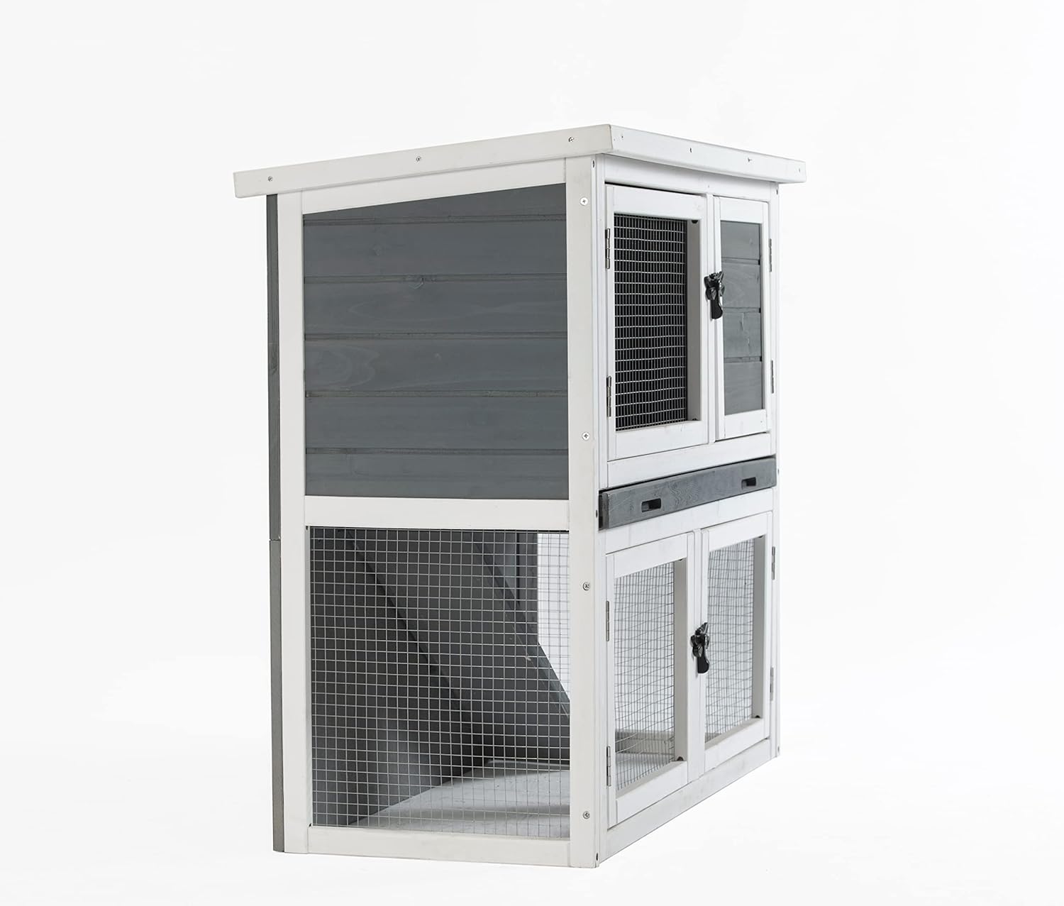 Goohome Two Floors Wooden Rabbit Hutch Outdoor, Guinea Pig Hutch, Bunny Cages for Rabbits Outdoor with Ramp Removable Tray and Weatherproof Roof, Ventilation Door, for Small to Medium Animals Habitat