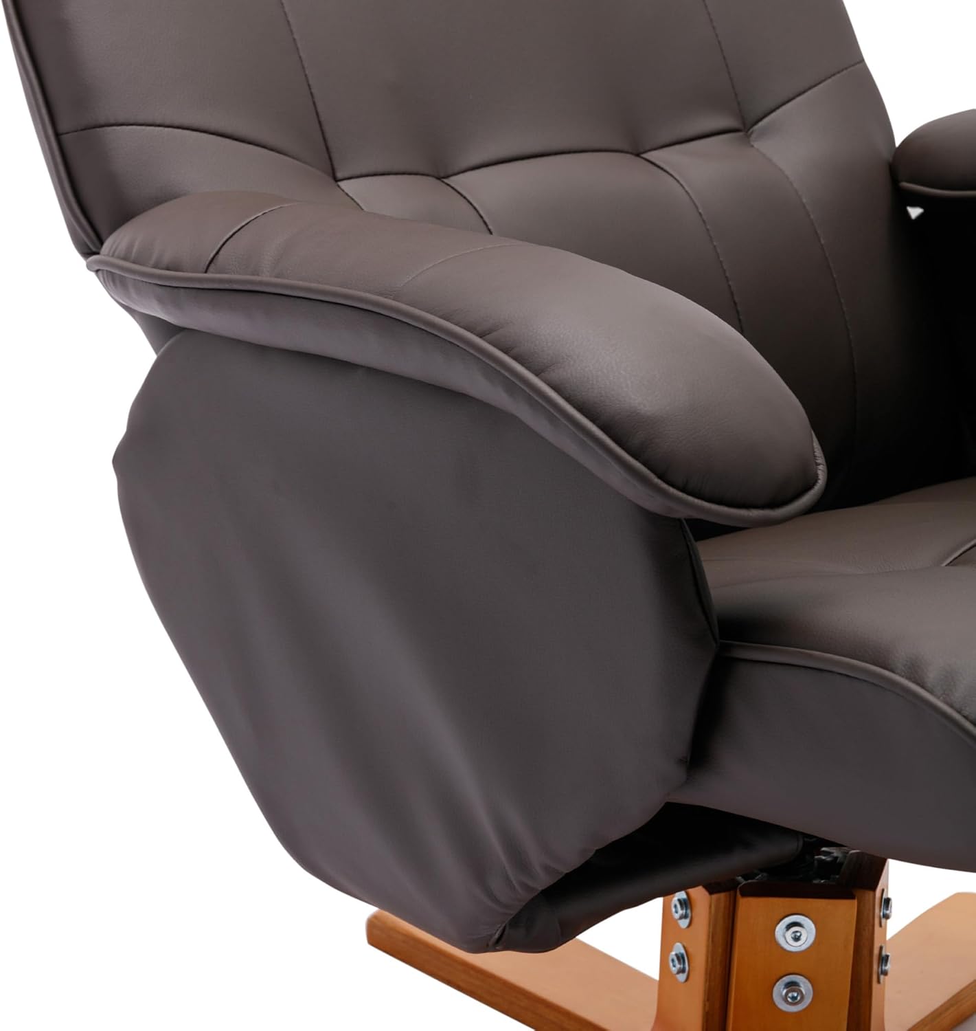 Recliner Chair with Ottoman, Swivel Recliner Chair with Wood Base for Livingroom, Bedroom, Faux Leather Beige,Brown