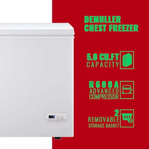 DEMULLER Chest Deep Freezer Top Open Door Freezer with eletronic panle(accruate to 1℉) Freestanding Freezer with TWO Storage Baskets Great for Kitchen Office Dorm