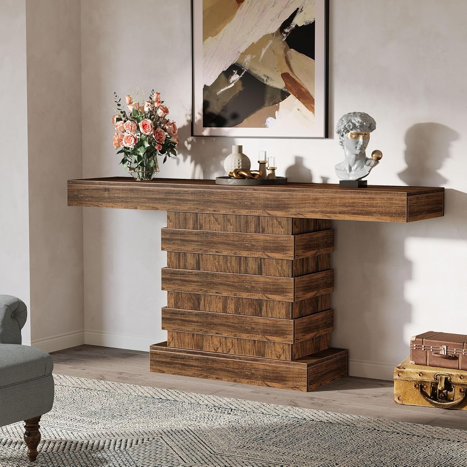 Tribesigns 63-Inch Long Console Table, Unique Farmhouse Narrow Entryway Table, Wooden Entrance Hallway Foyer Accent Table, Sofa Table for Living Room, Rustic Brown