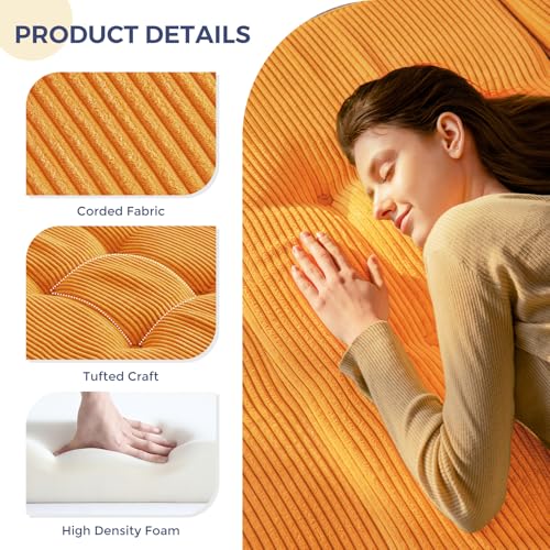MAXYOYO Tri-Fold Mattress, 6 Inch Tufted Folding Mattress Full Foam Bed, Foldable Floor Mattress Guest Bed Mattress Topper Portable Camping Sleeping Bed with Corded Fabric, Black, 53"x75"