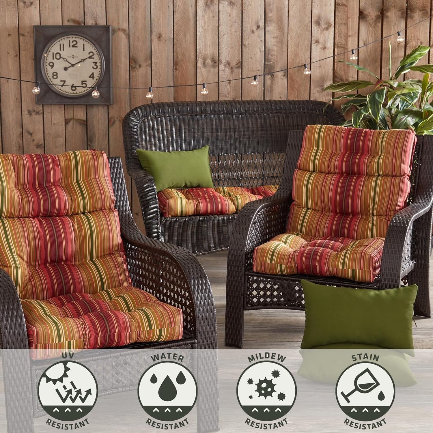 Greendale Home Fashions Outdoor 44 x 22-inch High Back Chair Cushion, Set of 2, Cinnamon Stripe 2 Count