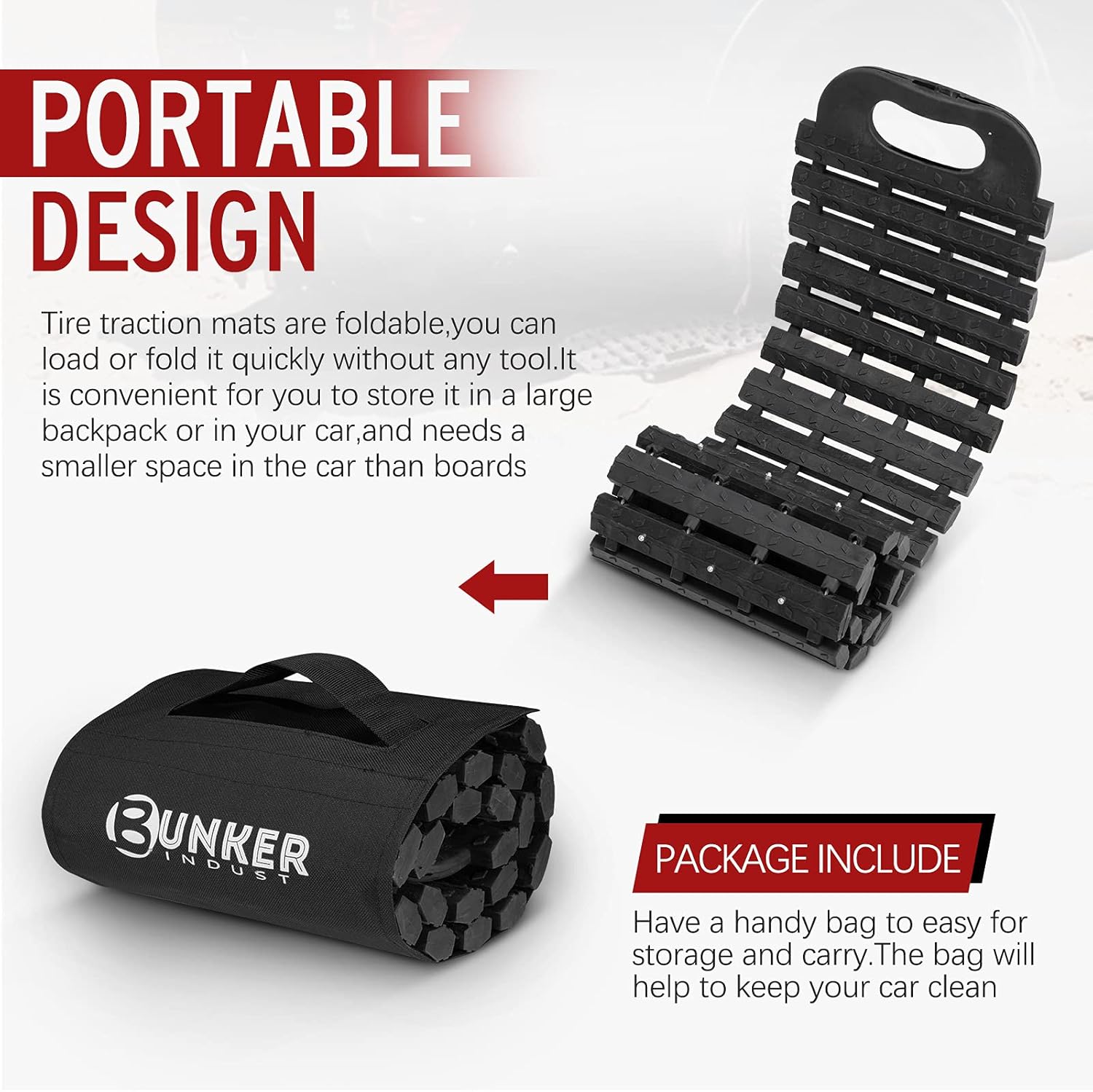 BUNKER INDUST Tire Traction Mats Portable Recovery Tracks for Off Road 4X4 Snow, Sand,Emergency Devices for Cars, Trucks, Van(2 Pack)