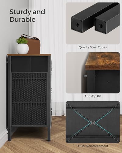 SONGMICS Dresser for Bedroom, Storage Organizer Unit with 7 Fabric, Chest, Steel Frame, for Living Room, Entryway, Rustic Brown and Black ULTS227B01, 1 Pack with 7 Drawers