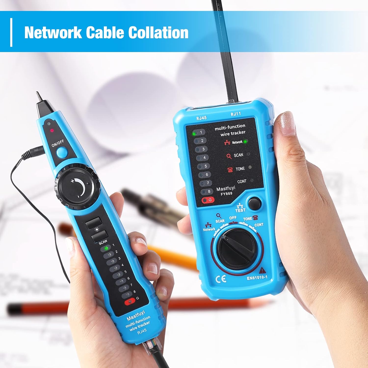 Network Cable Tester, RJ11 RJ45 Line Finder, Wire Tracker Multifunction with Probe, Ethernet LAN Network Cable Maintenance Collation, Telephone Line Test, Earphone