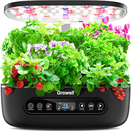 Hydroponics Growing System 12 Pods, Growell Smart Herb Garden with 96 38W LED Grow Lights, 10L Double-Layer Water Tank, Customizable Cultivation Program, Indoor Garden for Home Kitchen, Office (White)