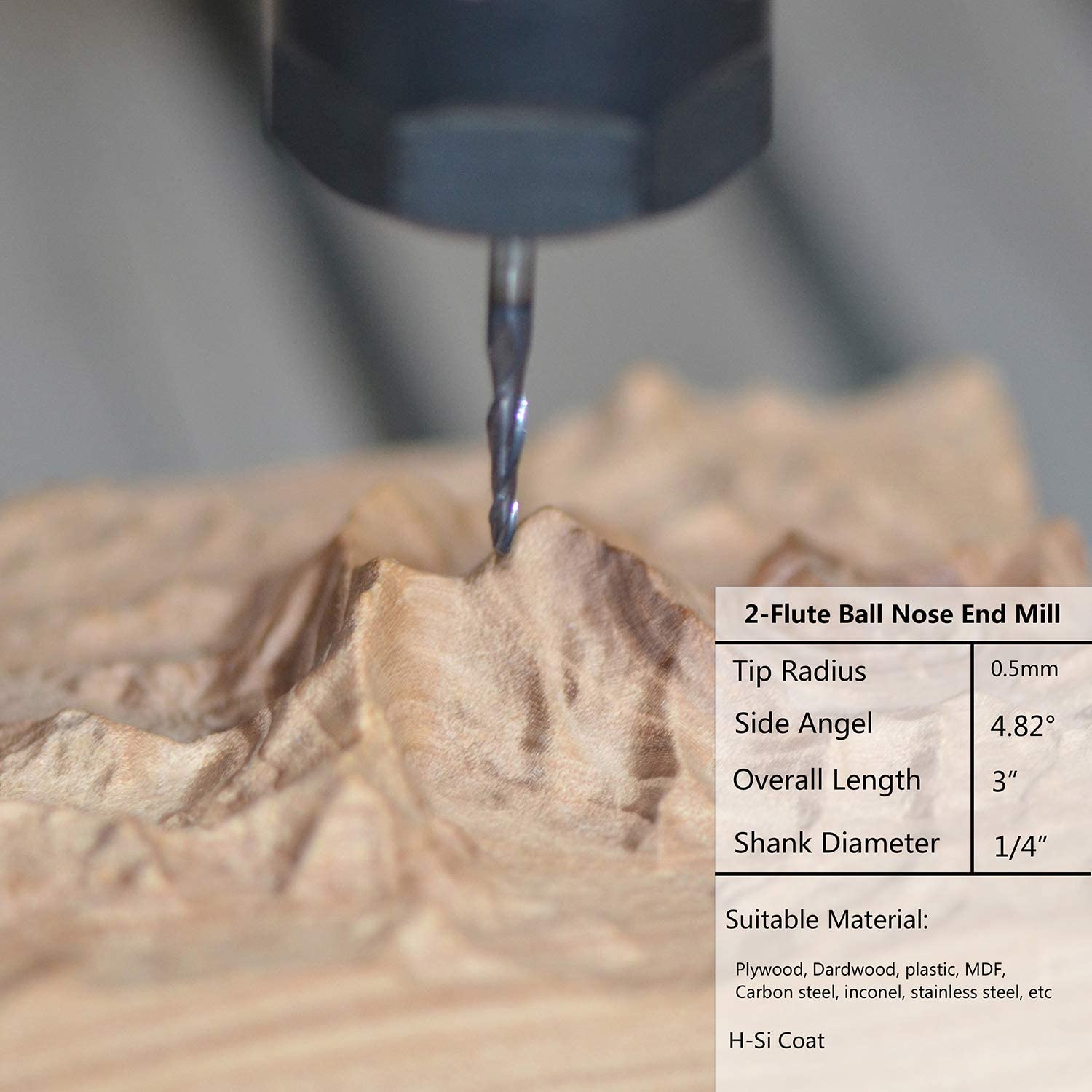Spetool 4Pcs Tapered Ball Nose End Mill 1/4 Shank with 1.0mm Dia. Ball tip 4.82 Deg for CNC Router 3D Engraver Carving Bits Pack of 2