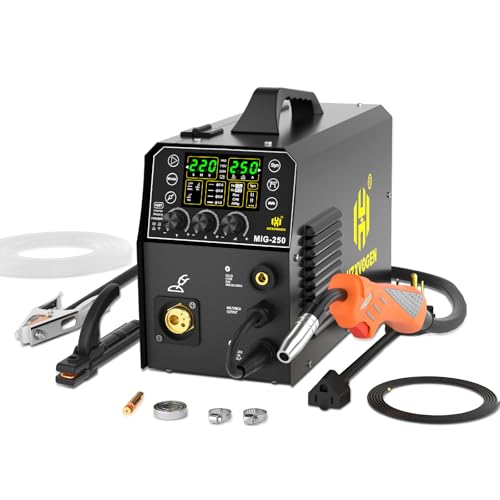 HZXVOGEN 250A Aluminum MIG Welder 5 in 1 LED Display Multi-process Welding Machine 110/220V IGBT Inverter Gas MIG/Gasless Flux Core/Lift TIG/Spot Welding/Stick ARC MMA Welder Machine Large LED Display