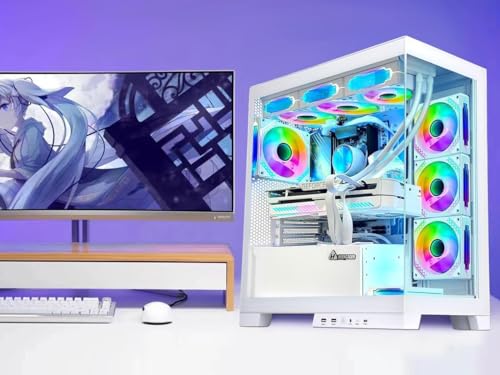 Superview Gaming PC Desktop - AMD Ryzen 7 5700G, RTX 4070 12GB, 32GB DDR4 RAM 3200, 1TB M.2 PCIE SSD, 650W PSU, 360mm AIO, 11AC Wi-Fi, Windows 11 Pro 64-bit Desktop Computer, Black