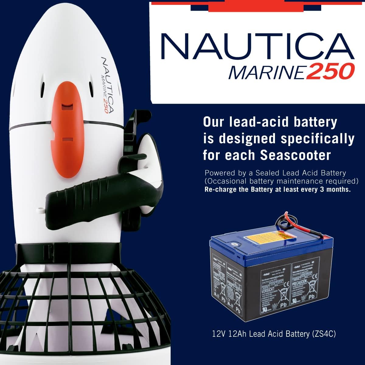 Nautica Marine 250 Underwater Seascooter, Scuba Snorkeling for Ocean or Pool, Action Camera Compatible