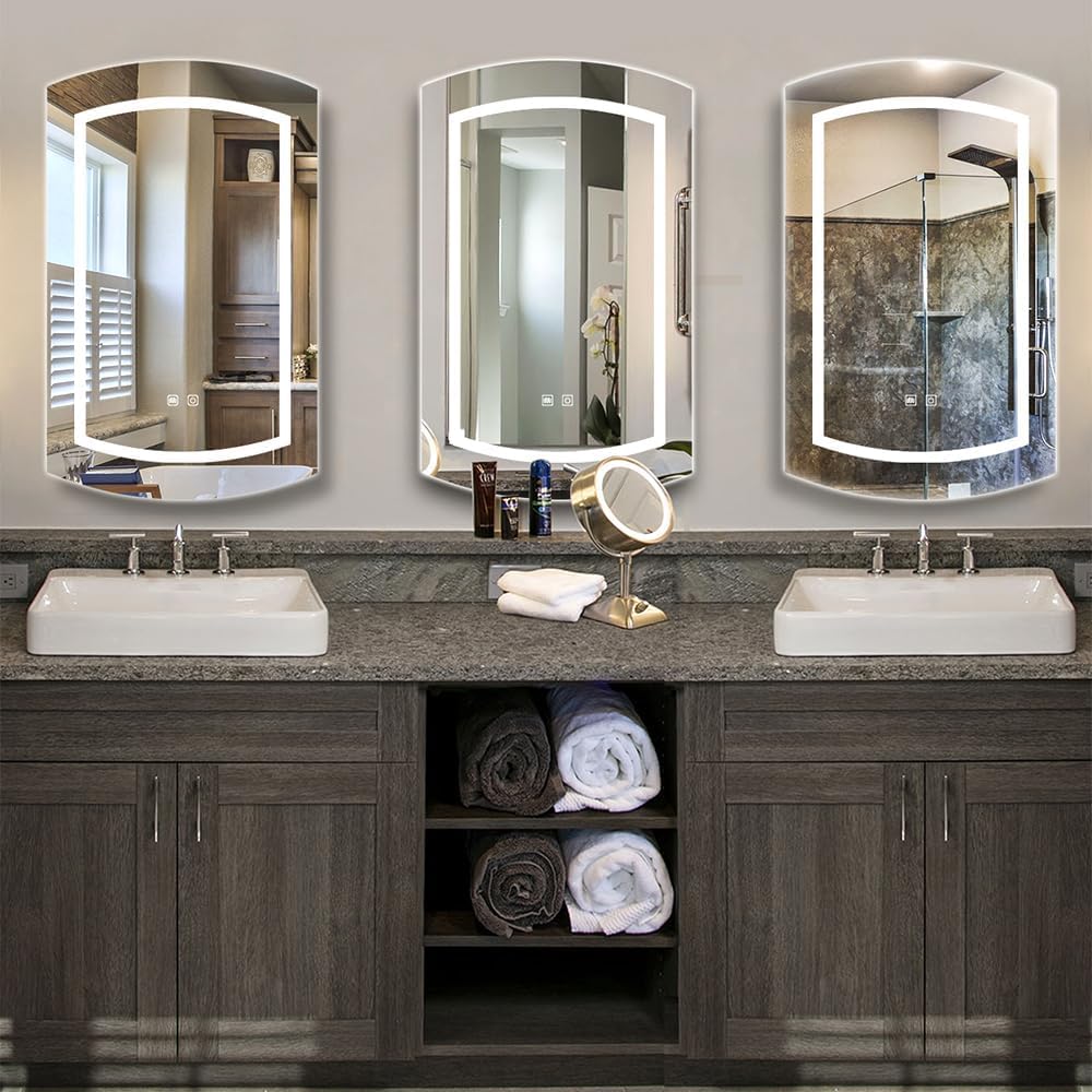 Chende 20" x 31" Bathroom Medicine Cabinet with Mirror, Oval Lighted Medicine Cabinet with Anti fog and 3 Light Settings, Dimmable Stainless Steel Cabinet with Lights for Bathroom