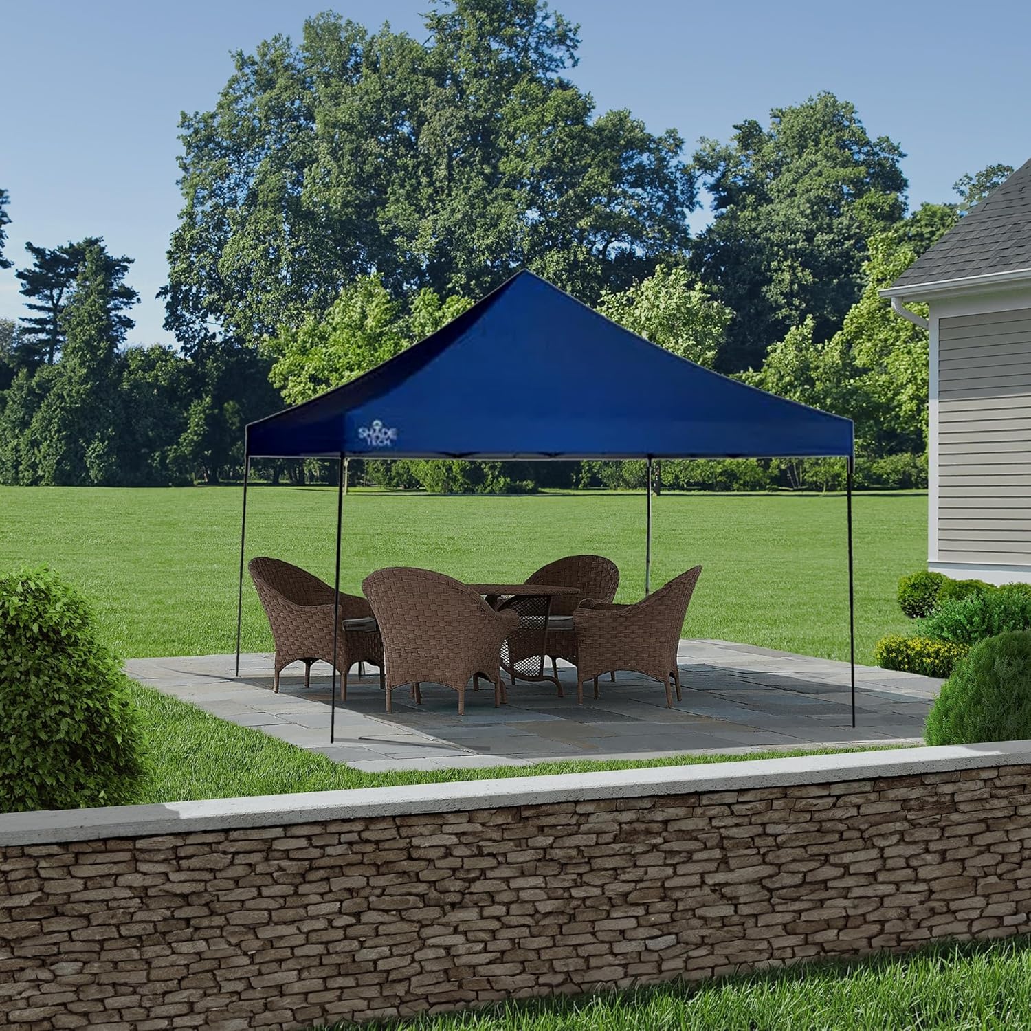 Quik Shade 10' x 10' Durable Pop Up Canopy Tent, Easy 1-Person Setup with 1-Button Push, Instant Portable Outdoor Shelter Shade Tent for 12, Blue