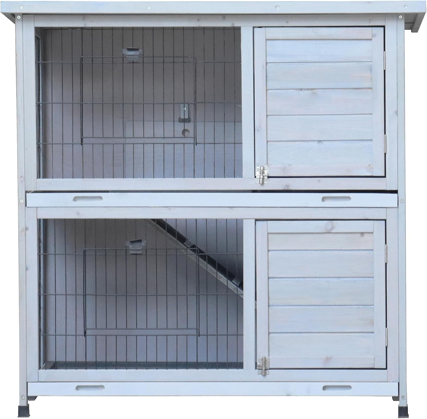 41" 2-Story Rabbit Hutch Outdoor, Large Rabbit Hutch, Rabbit Hutches Weatherproof, with 2 Removable No-Leak Trays, for Rabbit, Guinea Pig, Hedgehog, Chick, White
