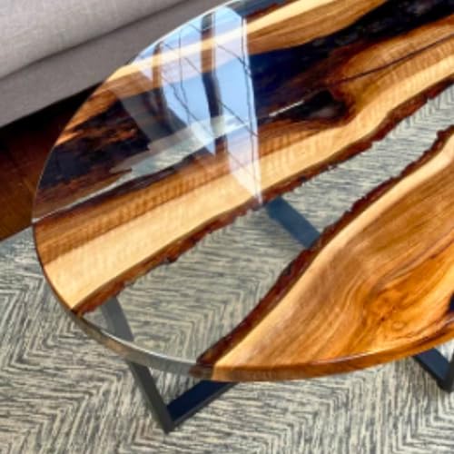NAV KONST Customized Oval epoxy Resin Solid Wood Opaque Table, Dining Table, Living Room Table, Wooden Epoxy Coffee Table, Side Table Size: 24"X12"X18" (LXBXH)