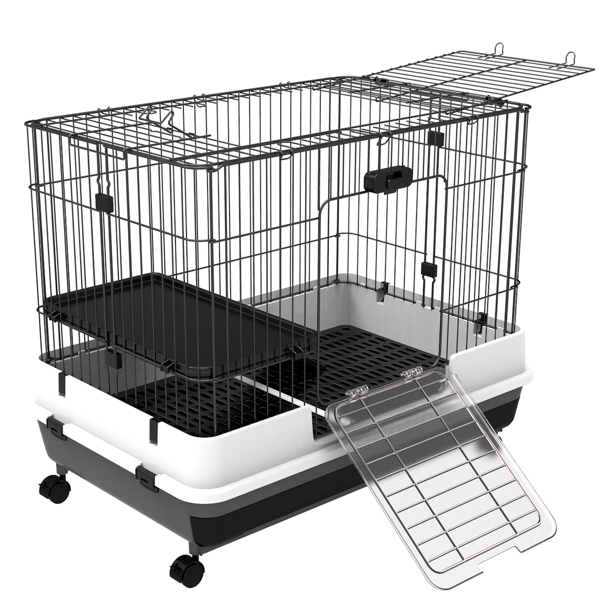PawHut 32x22 Indoor Rabbit Cage Small Animal House Habitat with Wheels