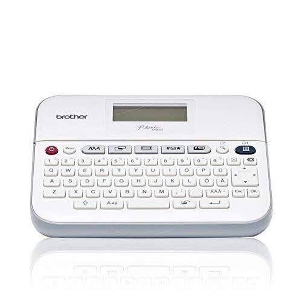 Brother Pt-d400 Label Maker, P-Touch Label Printer, Desktop, QWERTY Keyboard, Up to 18mm Labels, Includes Batteries/18mm Black on White Tape Cassette