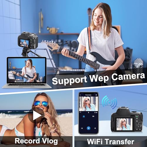 4K Digital Cameras for Photography, 12X Optical Zoom 72MP Vlogging Camera for YouTube with 270°Flip Screen, Autofocus & Anti-Shake Cameras, Wi-Fi & App-Controlled 4K Camera, 2 Batteries, 32GB SD Card
