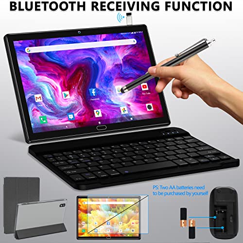 2024 Newest Android 13 Tablet, 2 in 1 Tablet 10.1 Inch, 4G Cellular Tablet with Keyboard, 64GB ROM + 4GB RAM, Octa-Core Processor, 2 Sim Slots, 13MP Camera, GPS/WiFi/Bluetooth/Mouse/Stylus(Black)