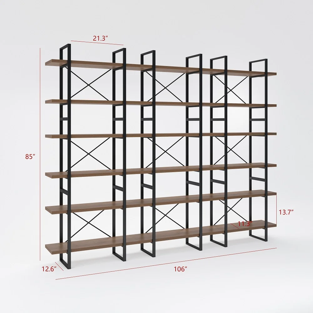 Davee Brown Walnut Color 6 Tiers Display and Storage Room Divider Bookcase