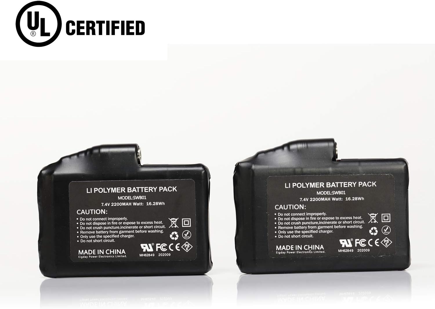 Rechargeable 7.4V 2200mAh Lithium Polymer Batteries for Heated Gloves Socks Jacket Cloths Pack of 2