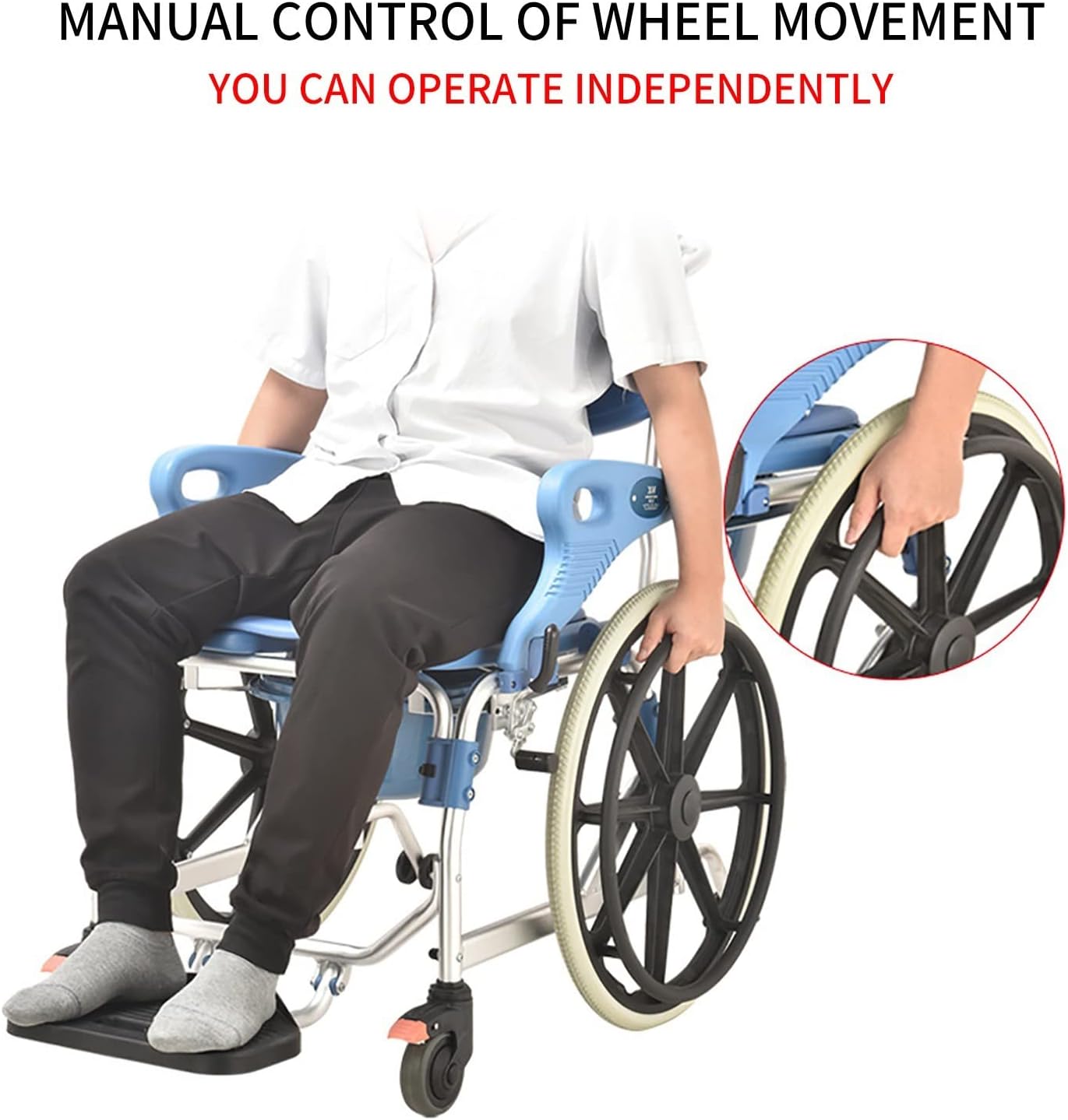 Commode Toilet Chair, Wheeled Shower Commode Toilet Chair, Bedside Commode Chair with Wheels, Mobile Toilet Transport Wheelchair for Elderly and Disabled, 330 Lbs