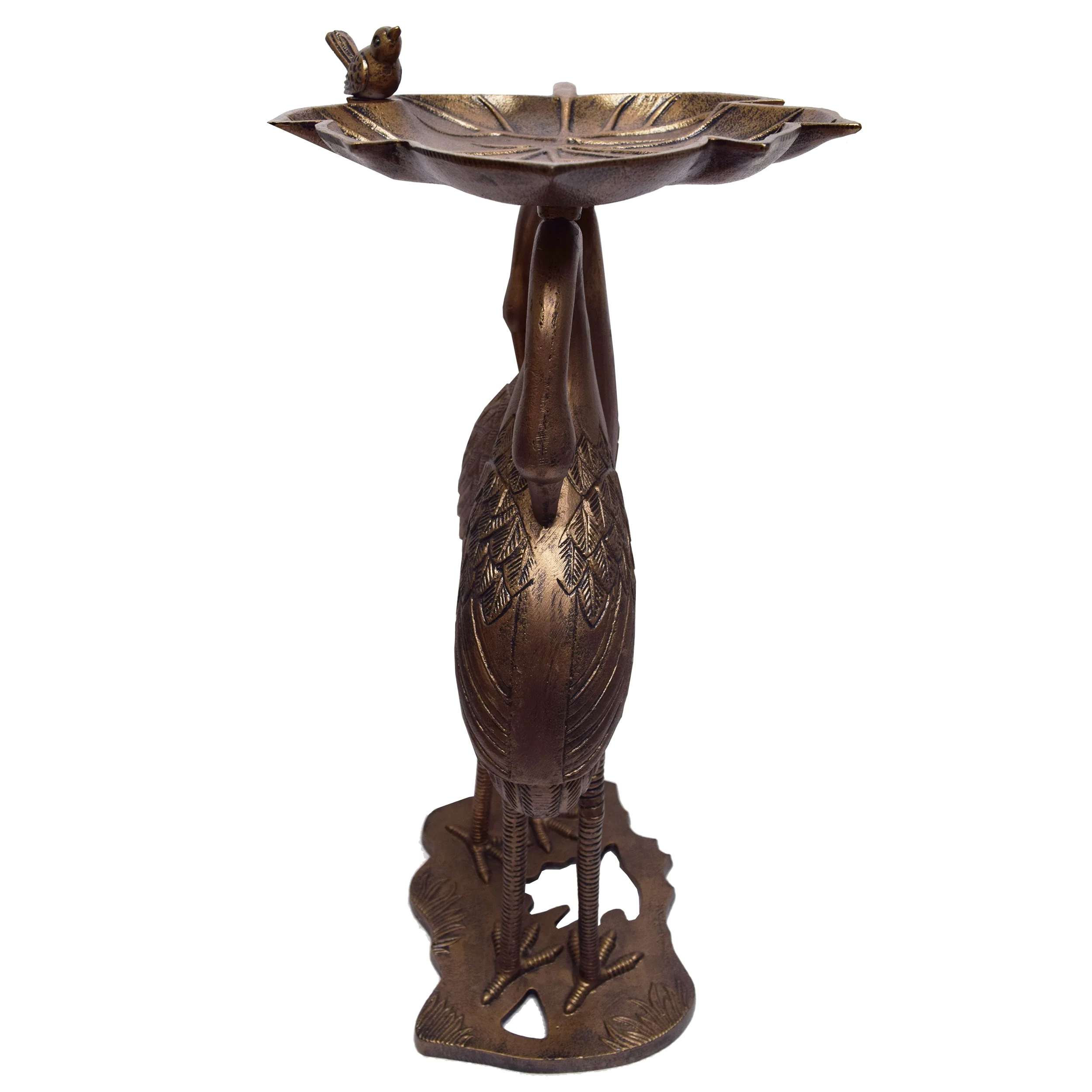 Cast Aluminum 30-in Twin Crane Bird Bath with Leaf Bowl
