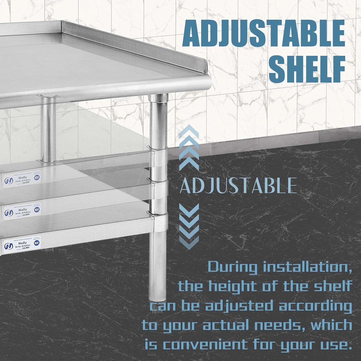 HALLY Stainless Steel Equipment Stand 28x24 Inches with Undershelf, NSF Commercial Prep & Work Table with Rear and Side Risers, Heavy Duty Grill for Kitchen, Bar, Restaurant, Home and Hotel