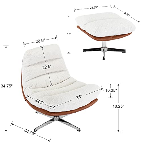 Wahson Comfy Accent Swivel Lounge Chair with Ottoman, Linen Upholstered Oversized Club Chair, for Living Room/Bedroom, Ivory