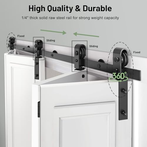 72"/6FT Bi-Folding Sliding Barn Door Hardware Track Kit for 4 Closet Door, Side Mount Roller, Heavy Duty, Slide Smoothly Quietly, Easy Install, Black(No Door)