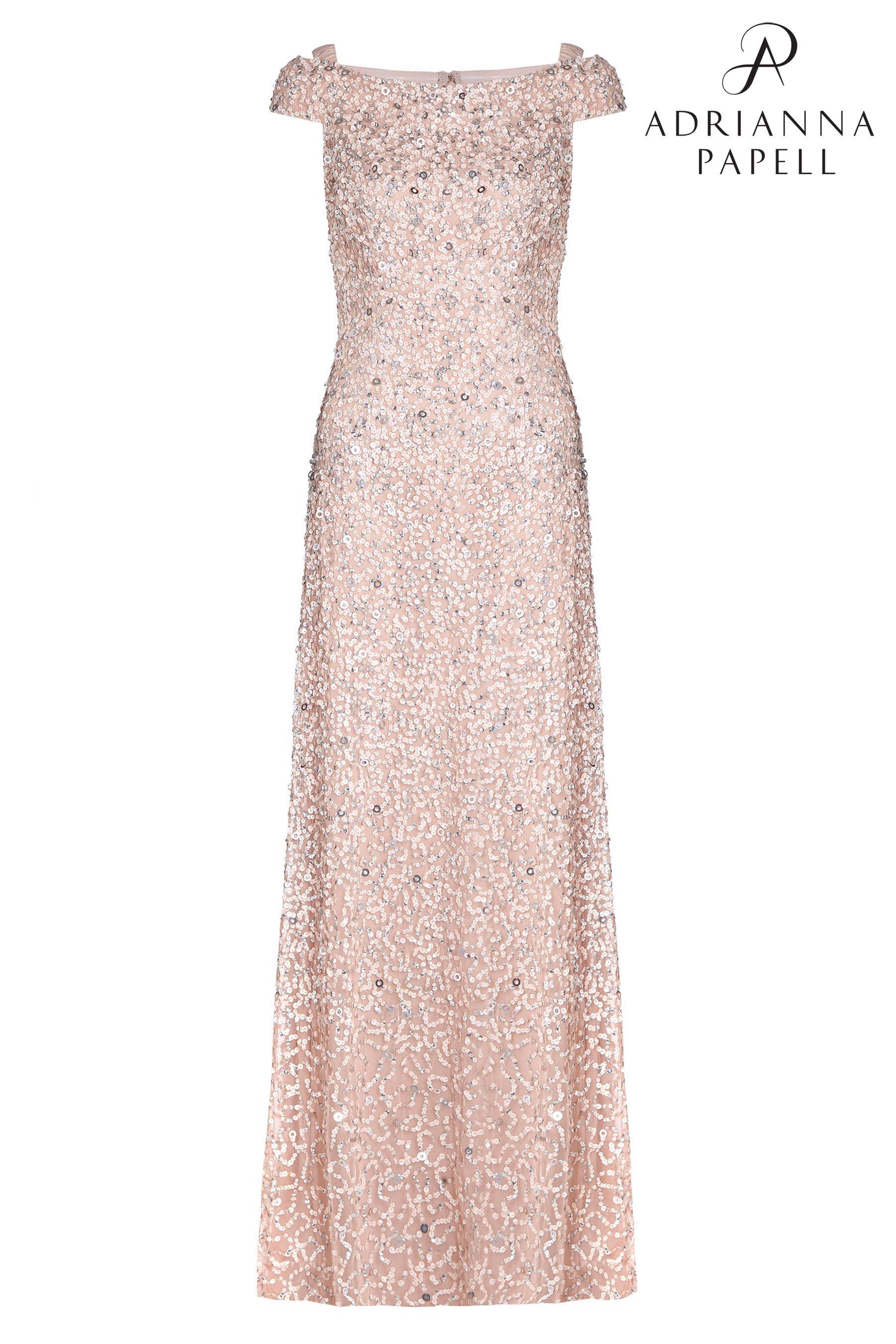 Adrianna Papell Off-The-Shoulder Beaded Gown - Blush 12