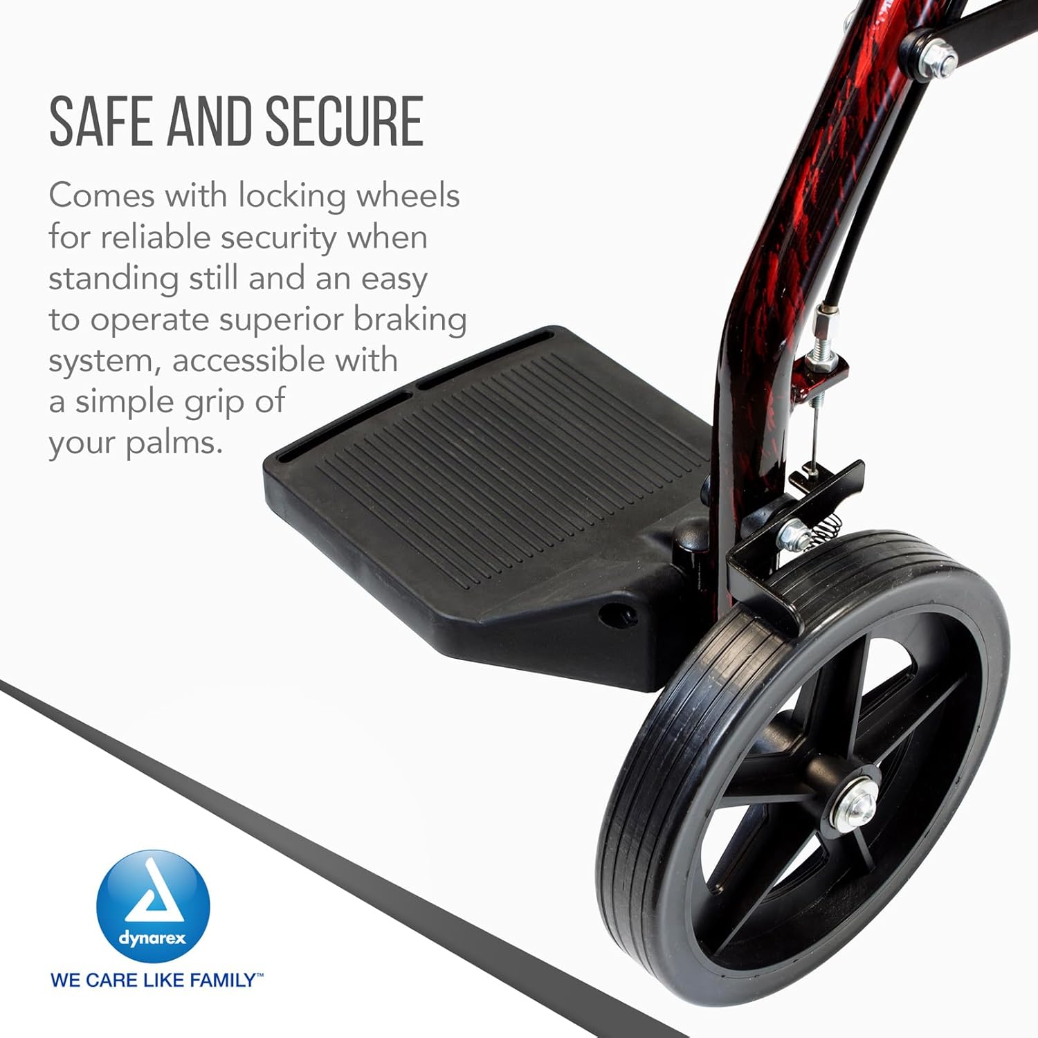 Dynarex DynaGo Duo Transport 4 Wheel Rollator - Stand-Up Rolling Walker and Seated Transport Wheelchair - Fold-Down Footrests, 300 lb. Weight Capacity, Red Frame, 1 Rollator