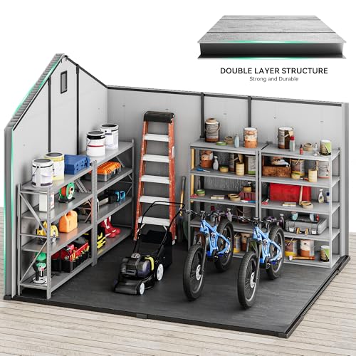 YITAHOME 8x6.2FT Outdoor Storage Shed w/o Floor, All-Weather Plastic Shed with Lockable Doors, Window & Vents, Plastic Tool Shed for Backyard, Patio, Poolside, Lawn, Gray