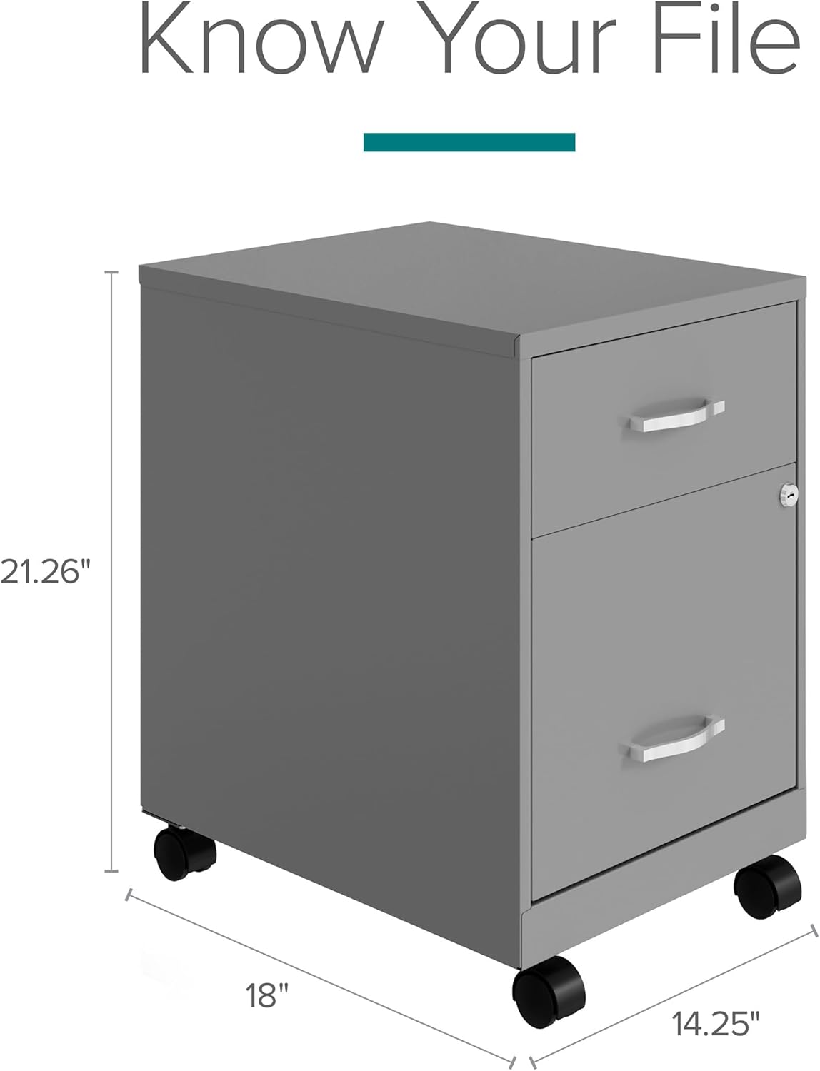 Space Solutions 18" D 2 Drawer Mobile Metal Vertical File Cabinet - Arctic Silver