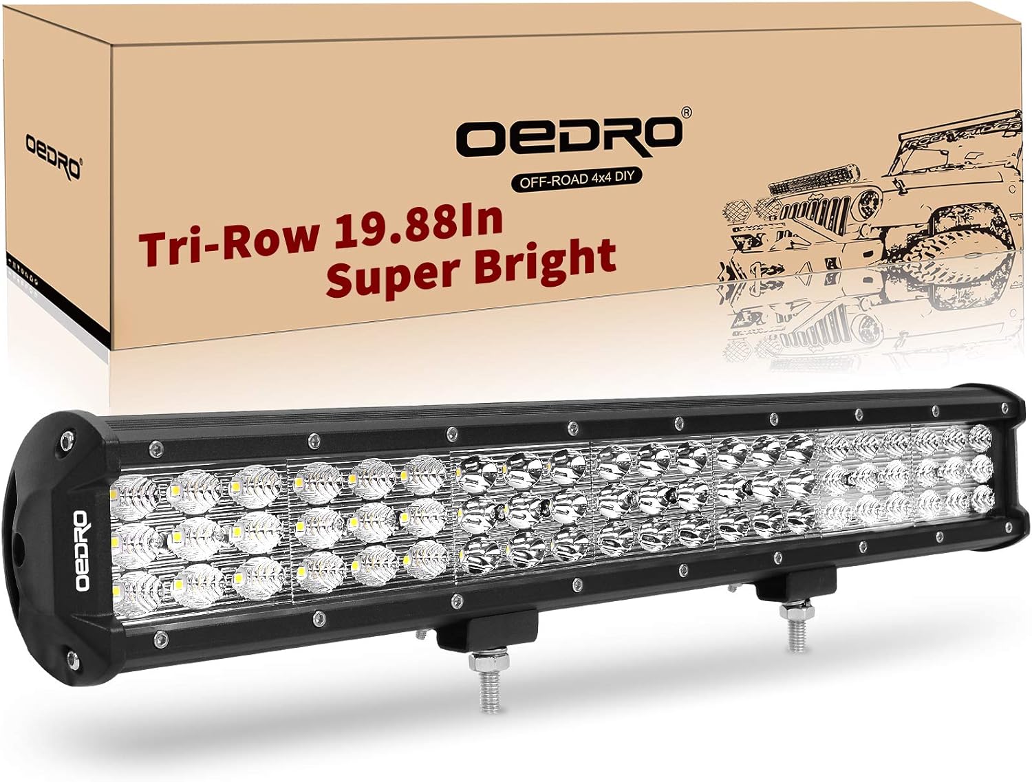 oEdRo LED Light Bar 20 Inch 300W Tri-Row Spot Flood Combo Work Light + 4Pcs 4 Inch 27W LED Pods Driving Fog Lamp Fit for Off Road Truck Car Boat SUV ATV UTV Pickup (No Wiring Harness)