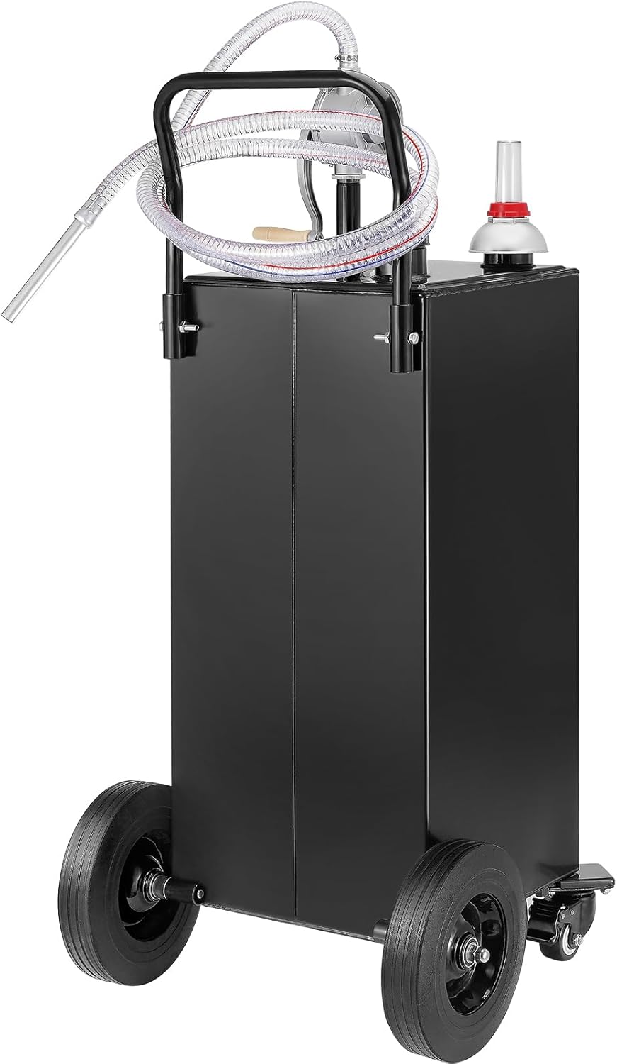 VEVOR Fuel Caddy, 35 Gallon, Gas Storage Tank on 4 Wheels, with Manual Transfer Pump, Gasoline Diesel Fuel Container for Cars, Lawn Mowers, ATVs, Boats, More, Black