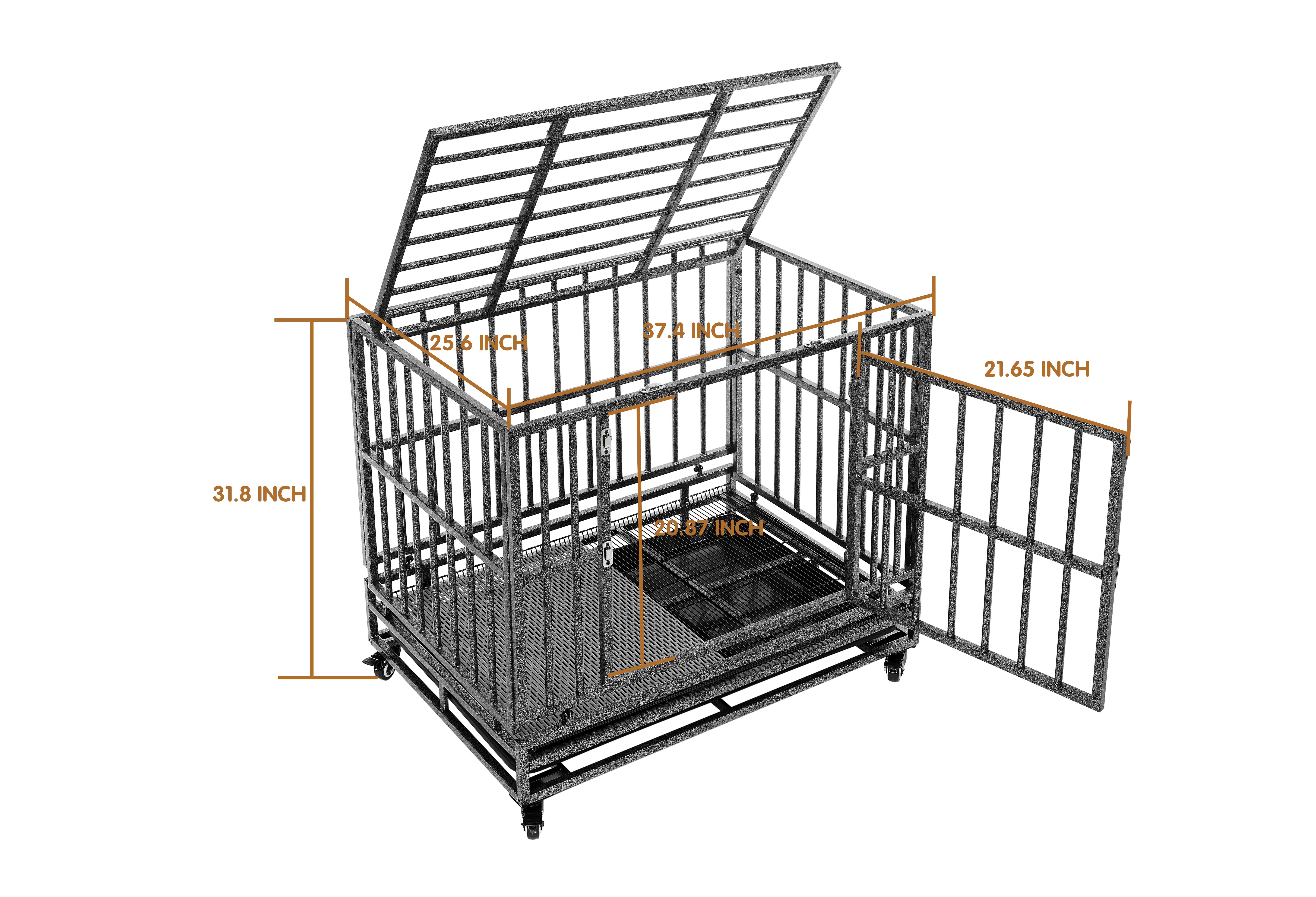 Luckyberry Heavy Duty Extra Large Indestructible Dog Crate Kennel Indoor with Lockable Wheels and Removable Tray 38 Inch