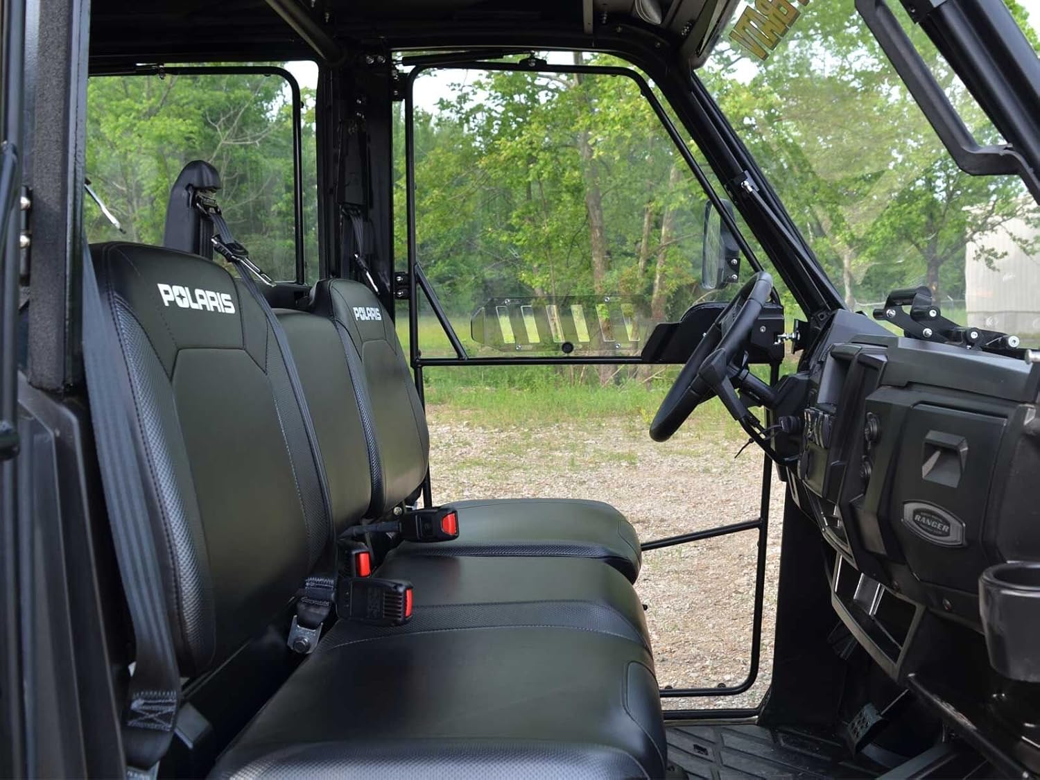 SuperATV Polaris Ranger Cab Enclosure Vented Doors (See Fitment) - Made of Lightly Tinted Scratch-Resistant 1/4 Thick Polycarbonate - Sliding Vents - Includes Bolt-On Side View Mirrors - Made in USA