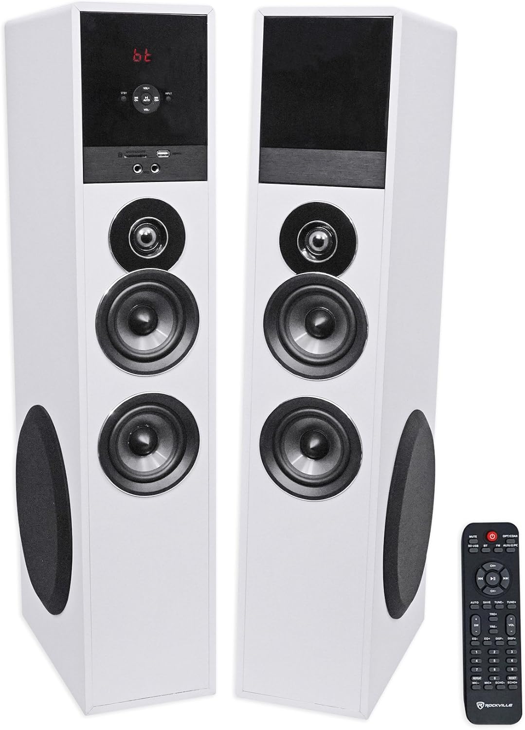 Rockville TM80C Cherry Powered Home Theater Tower Speakers 8" Sub/Bluetooth/USB