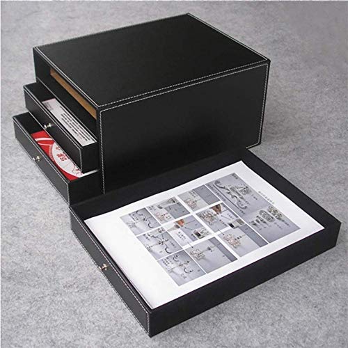 File Cabinets 3 Drawers Desktop Data Storage Box Leather Office Cabinet 25 * 33 * 17cm Home Office Furniture (Black)