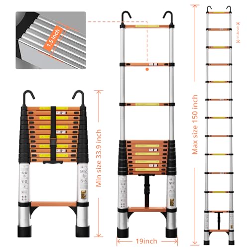 EvaStar 26.2FT Telescoping Ladder, Aluminum Lightweight Extension Ladder w/Triangle Stabilizer, Stabilizer Bar & Wheels, 330lbs Capacity Collapsible Ladders, Telescopic Ladder for Home & Outdoor