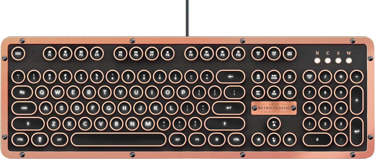 Azio Retro Classic Bluetooth 5.0 (Artisan) - Wireless/USB Wired Vintage Backlit Leather Mechanical Keyboard for PC/Mac (MK-RETRO-L-03B-US)