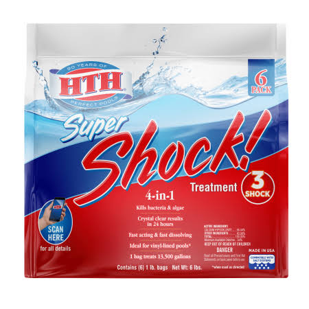 HTH Super Shock Pool Shock Treatment, 1 lb Granule Bags, 12 CT, Size: 48 W x 18 D x 72 H, Gray