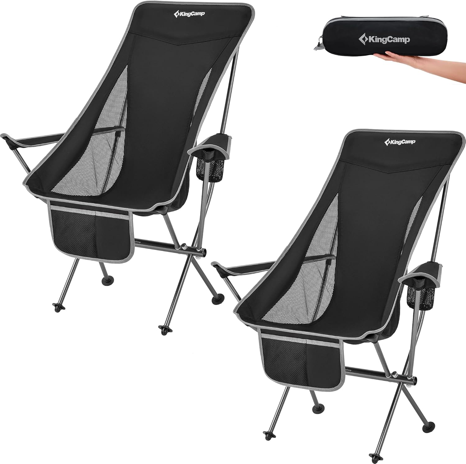 KingCamp Lightweight Portable Folding Camping Chairs Adults with Armrest, High Back Compact Camping Chair, All Aluminum Alloy Bracket, Ultralight Camp Chairs Adults-Carry Bag,Side Pocket,Headrest