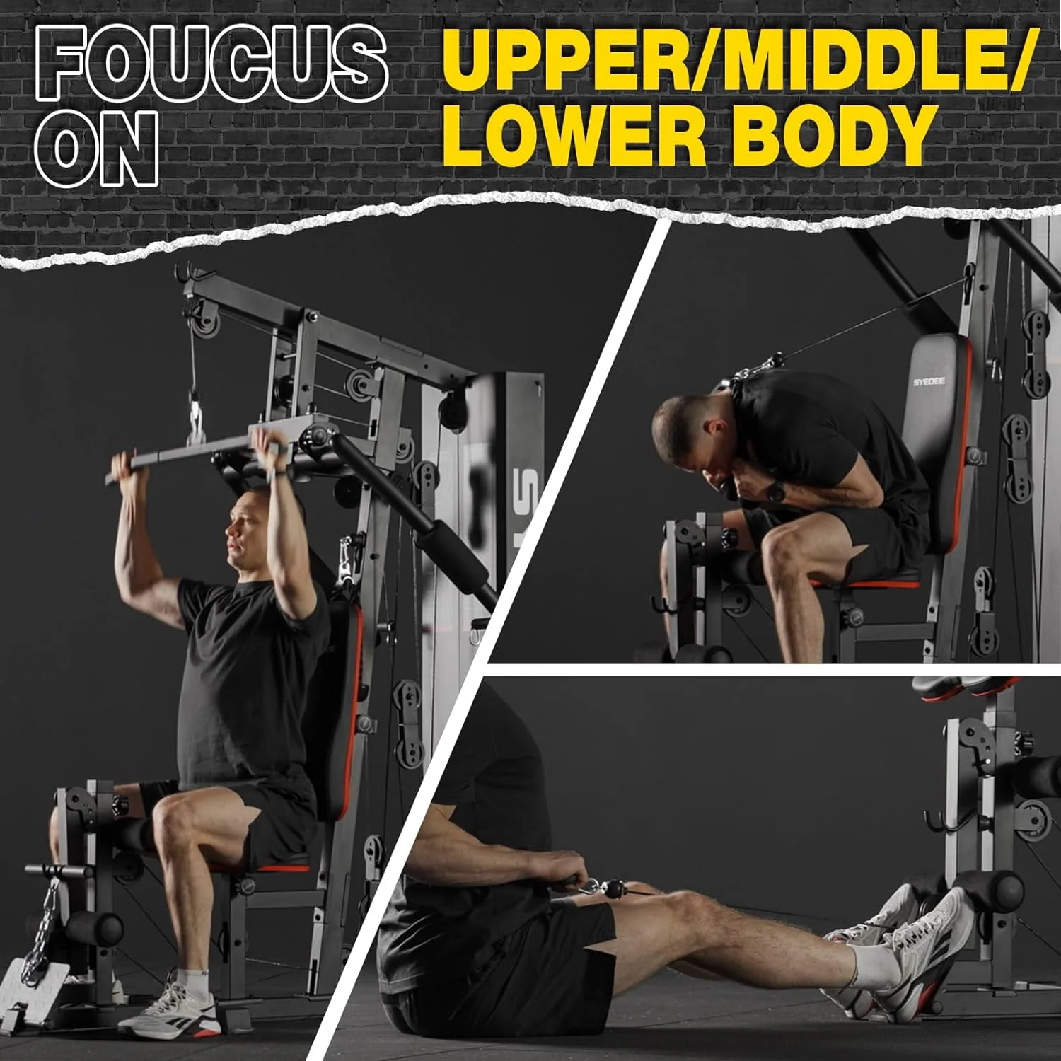 Syedee Home Gym Station, Workout Station with 150LBS Weight Stack, Home Gym Equipment for All Body Training.