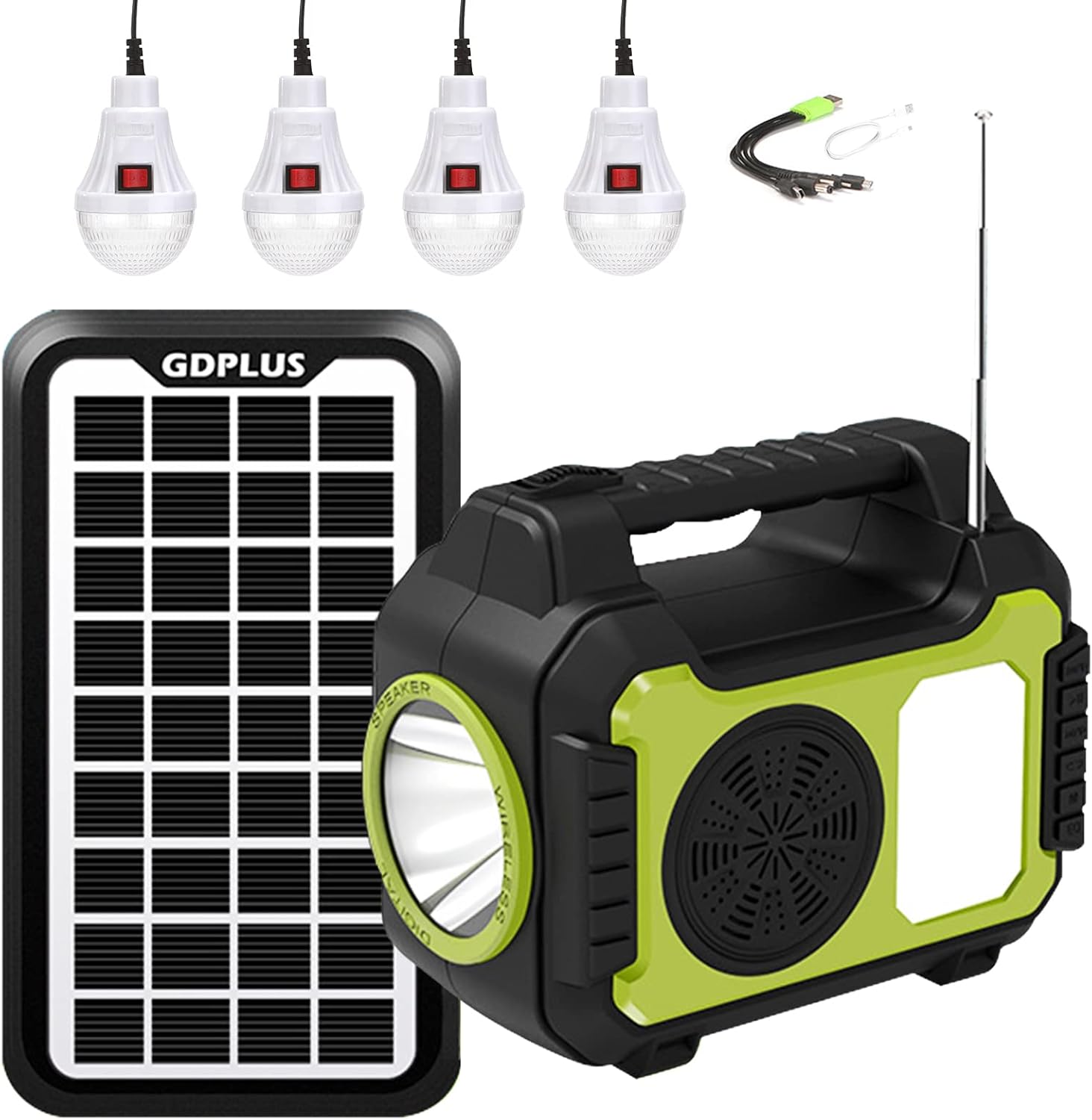 Solar Generator - Portable Generator Power Station 13000mAh for Emergency Power Supply, Solar Powered Generator with Panels Included,Power Generator With Radio&4 LED Bulbs for Camping Home