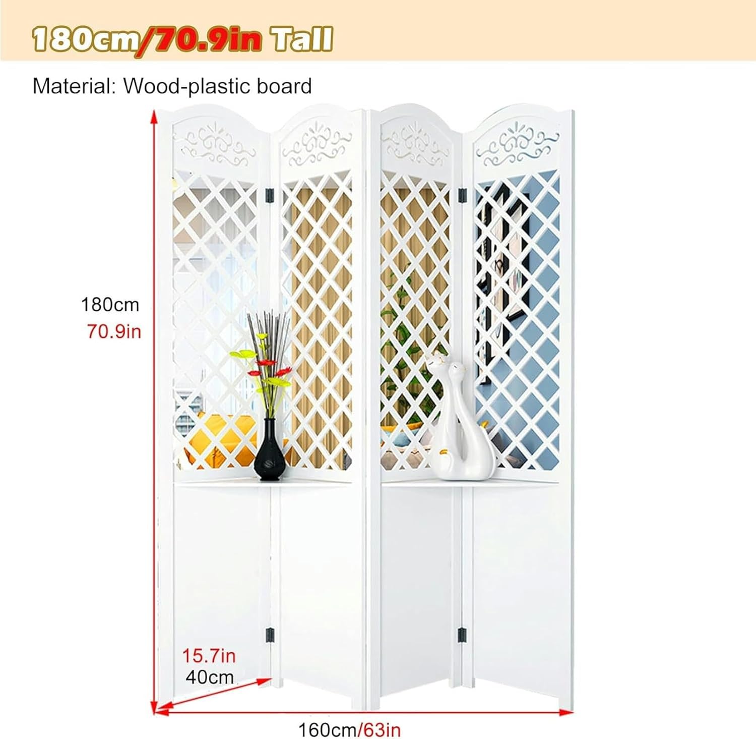 6Ft Tall Room Divider, 4 Panel Wood Room Dividers and Folding Privacy Screens for Home Office Bedroom Dorm Decor, Rustic Freestanding Partition Wall Dividers Screen
