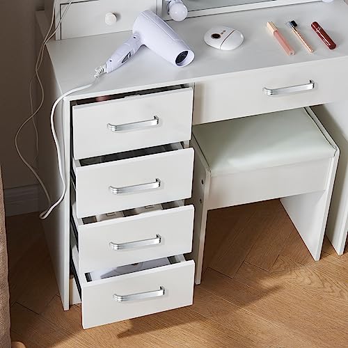 Makeup Vanity Set with Lights & Mirror, Large Vanity Table with Storage Drawers & Stool, Bedroom Dresser Desk Dressing Table for Girls Women (Modern)
