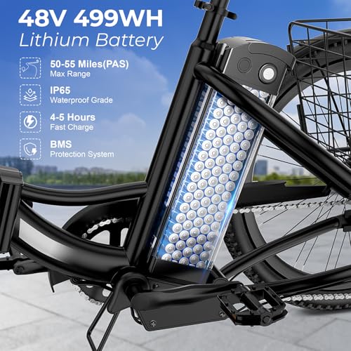 ANCHEER Electric Tricycle for Adults, 350W(Peak 550W) Etrike, 48V/499Wh Ebike, 24" Folding 3 Wheel Electric Trike, 15.5MPH & 55Miles Electric Bike, Rear Differential, Rear Basket