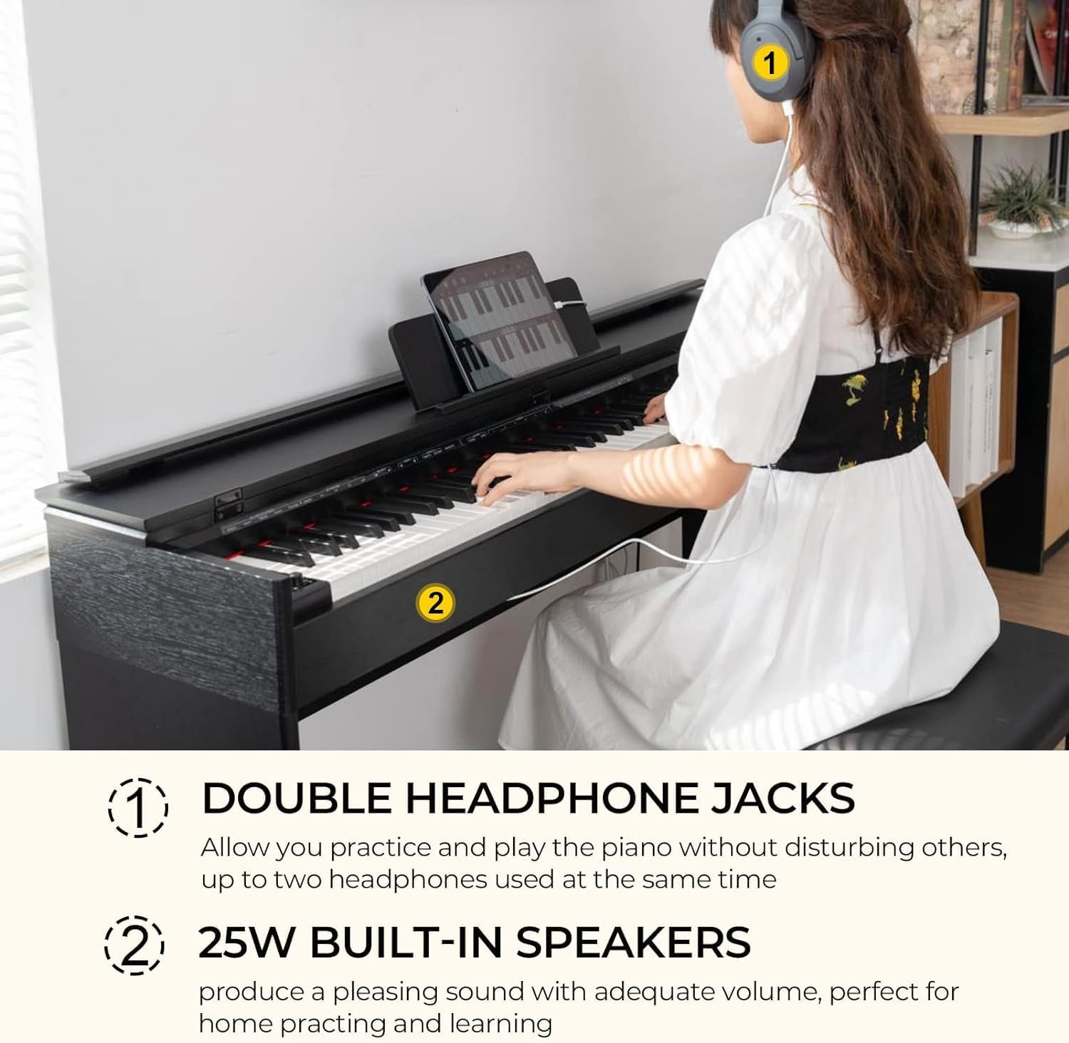 Vangoa Digital Piano 88 Keys Weighted Hammer Action Home Digital Piano Full size with Furniture Stand, Flip Key Cover, Three Pedals and Power Adapter